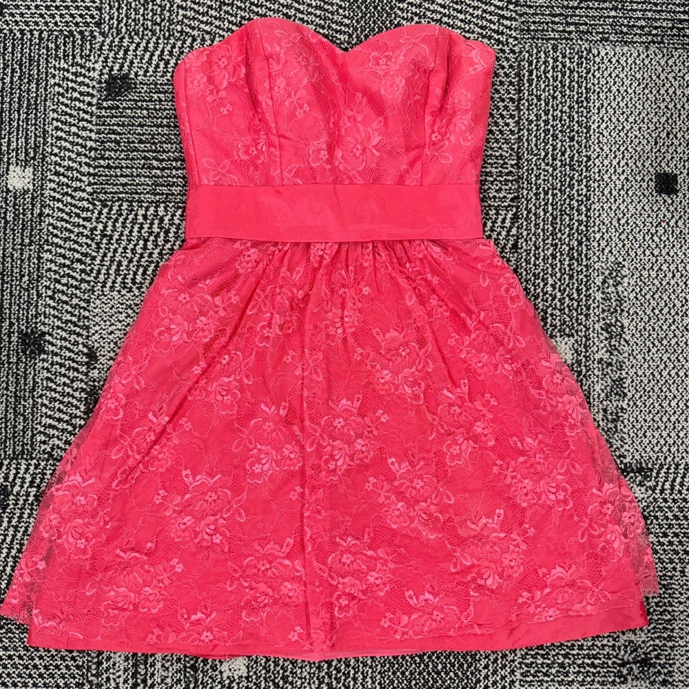 Strapless Pink coral Lace Dress